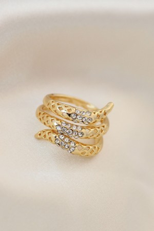 Ayarlamalı Altın Renk Metal Zirkon Taşlı Yüzük - TJ-BYK2040