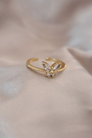 Ayarlamalı Altın Renk Metal Zirkon Taş ve Kristal Taşlı Model Yüzük - TJ-BYK2053