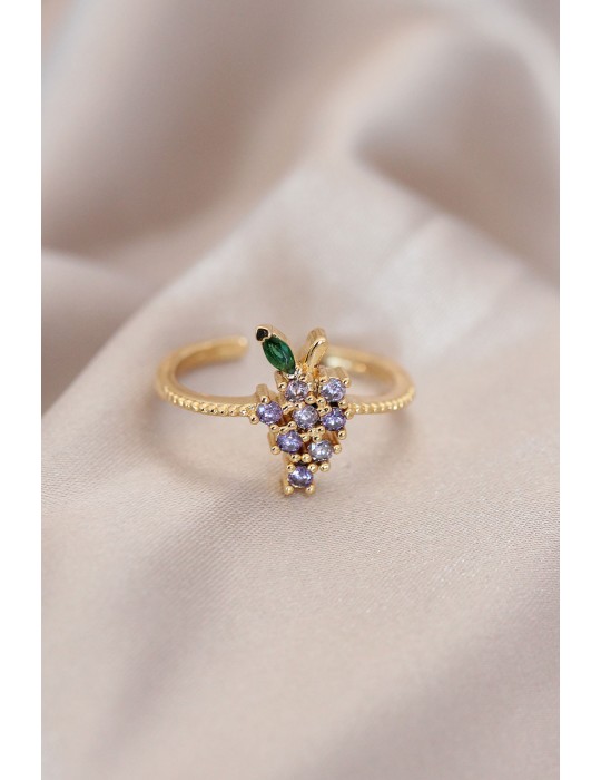 Ayarlamalı Altın Renk Metal Renkli Zirkon Taşlı Üzüm Yüzük - TJ-BYK2085