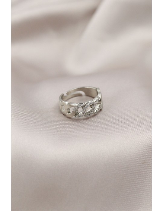 Gümüş Renk Metal Zincir Model Taşlı Kadın Yüzük - TJ-BYK2200