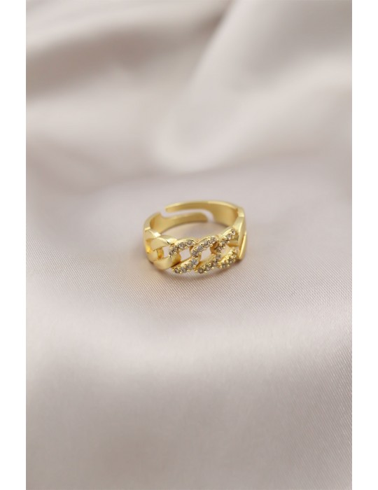 Gold Renk Metal Zincir Model Taşlı Kadın Yüzük - TJ-BYK2201