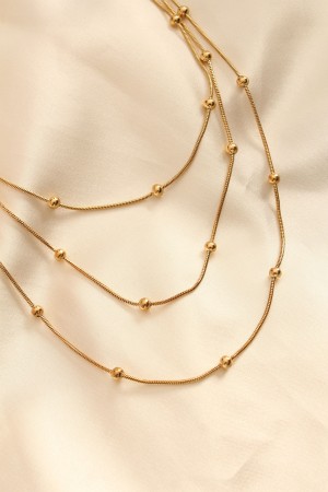 Çelik Altın Renkli Topçuk Tasarımlı Çoklu Kolye - TJ-BKO6243 Çelik Altın Renkli Topçuk Tasarımlı Çoklu Kolye - TJ-BKO6243