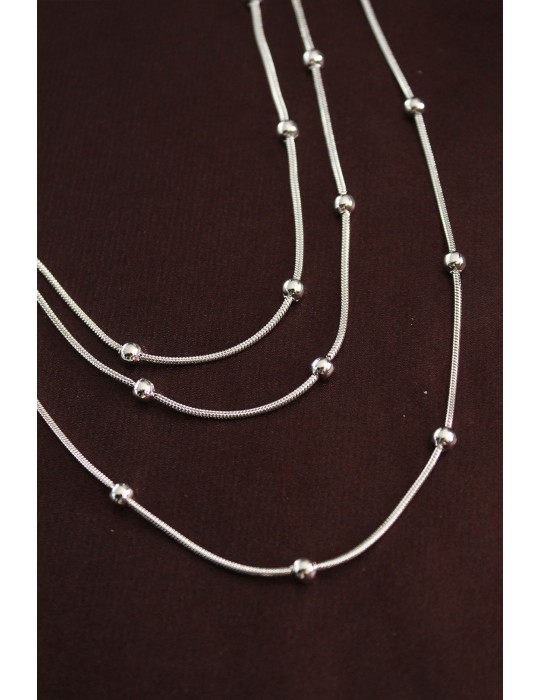 316L Çelik Gümüş Renk Minimal Topçuk Model Çoklu Kolye - TJ-BKO6332