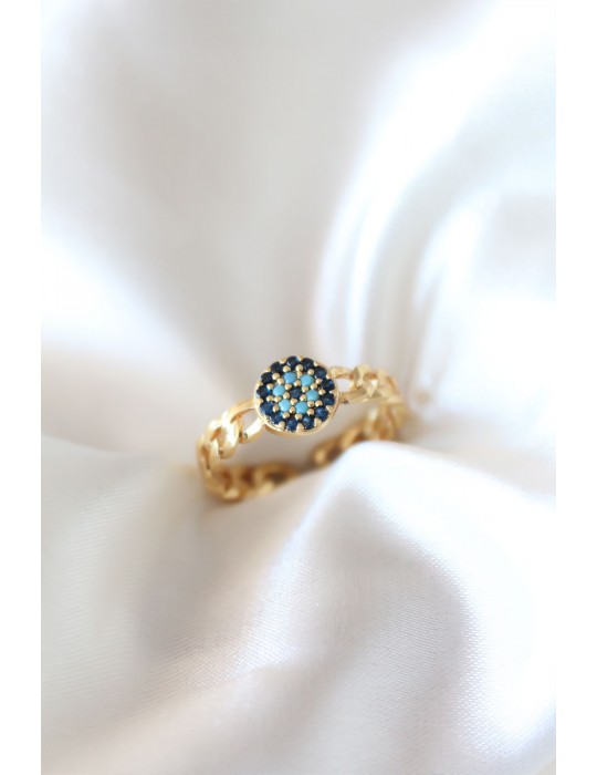 Zirkon Taşlı Nazarlı Altın Kaplama Kadın Yüzük - TJ-BYK2319