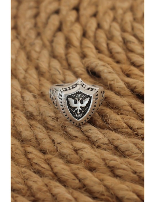 Antik Gümüş Renk Selçuklu Kartalı Ayarlanabilir Erkek Yüzük - TJ-EY583