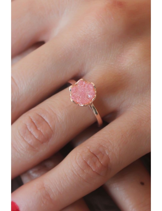 Pembe Lotus Çiçek Figür Gold Renk Kadın Yüzük - TJ-BYK2485