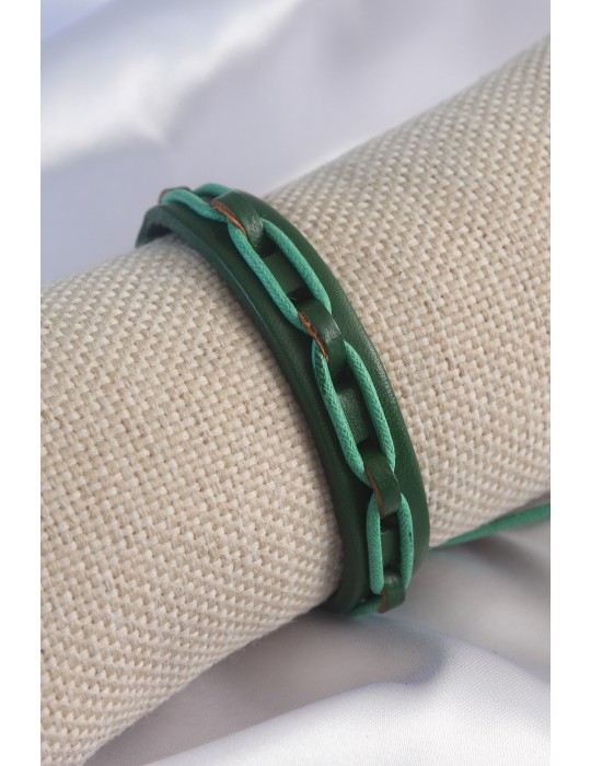 Yeşil Renk Deri İpli Erkek Bileklik - TJ-EB3578