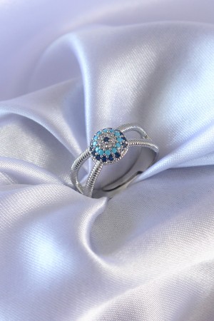 Gümüş Renk Nazar Boncuk Model Kadın Yüzük - TJ-BYK2567