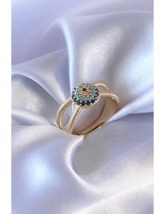 Gold Renk Nazar Boncuk Model Kadın Yüzük - TJ-BYK2568