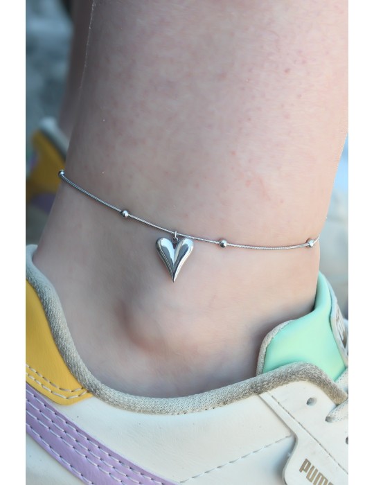 316L Çelik Gümüş Renk Kalp Figür Kadın Halhal - TJ-HH1492