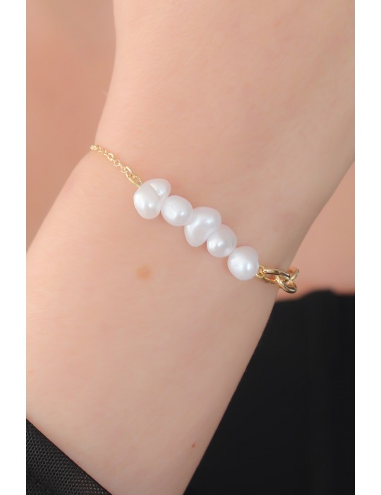 Gold Renk İnci Boncuk Model Kadın Bileklik - TJ-BB5129
