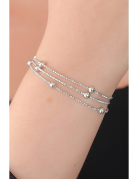 316L Çelik Gümüş Renk Minimal Top Figür Kadın Bileklik - TJ-BB5142