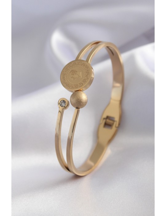 316L Çelik Gold Renk Çeyrk Altın Zirkon Taş Detay Kadın Kelepçe - TJ-BB5152