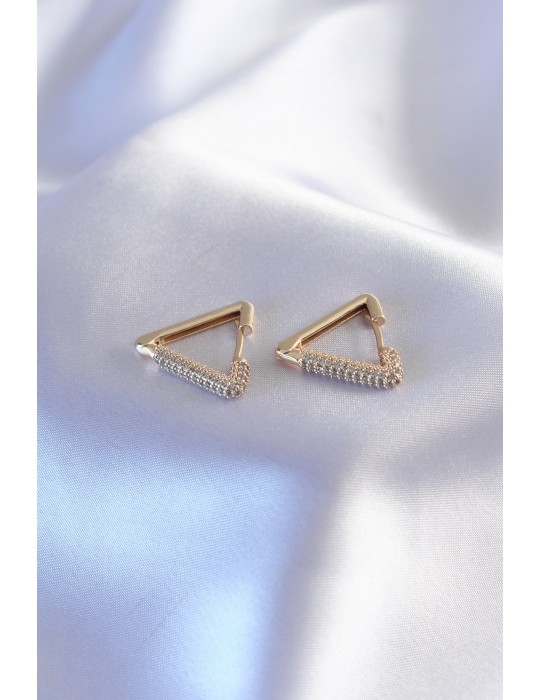 Gold Renk Zirkon Taşlı Üçgen Model Kadın Küpe - TJ-BKP7235