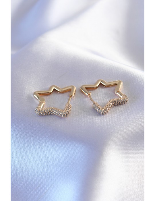 Gold Renk Zirkon Taşlı Yıldız Model Kadın Küpe - TJ-BKP7236