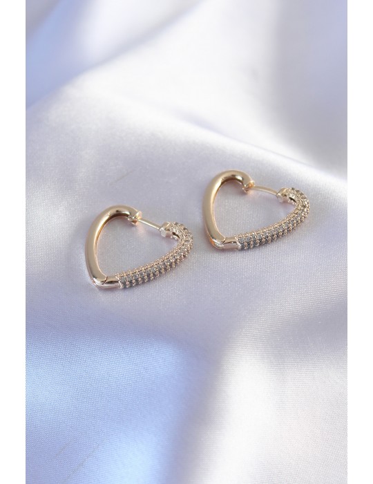 Gold Renk Zirkon Taşlı Kalp Model Kadın Küpe - TJ-BKP7237