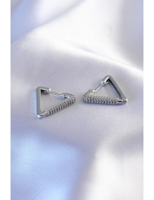 Gümüş Renk Zirkon Taşlı Üçgen Model Kadın Küpe - TJ-BKP7238