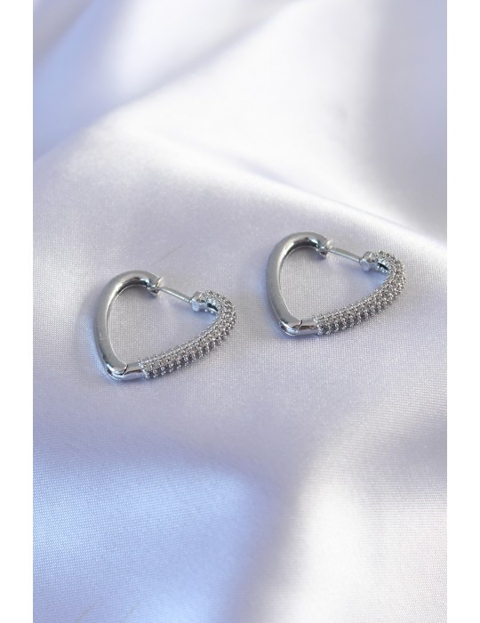 Gümüş Renk Zirkon Taşlı Kalp Model Kadın Küpe - TJ-BKP7239