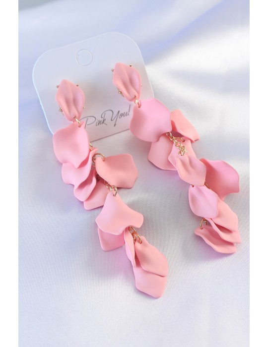 Gold Renk Pembe Yaprak Model Kadın Küpe - TJ-BKP7303