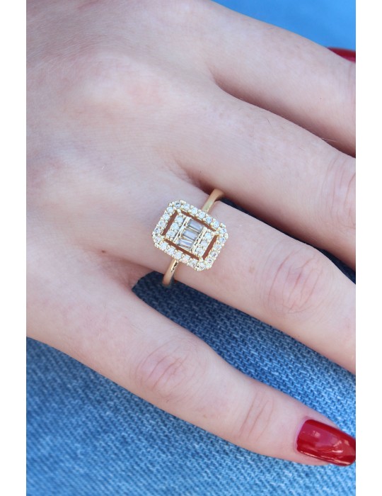 Gold Renk Baget Zirkon Taşlı Kadın Yüzük - TJ-BYK2601