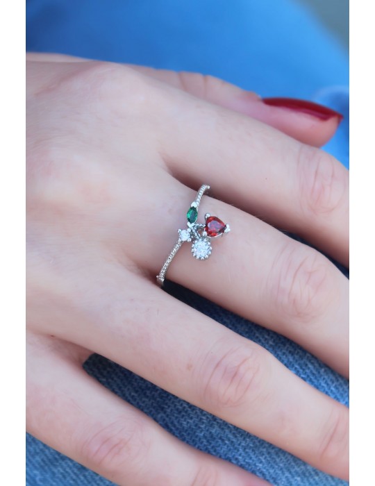 Gümüş Renk Kiraz Model Zirkon Taşlı Kadın Yüzük - TJ-BYK2604