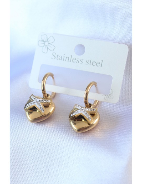 316L Çelik Gold Renk Zirkon Taş Detay Kalp Model Kadın Küpe - TJ-BKP7500