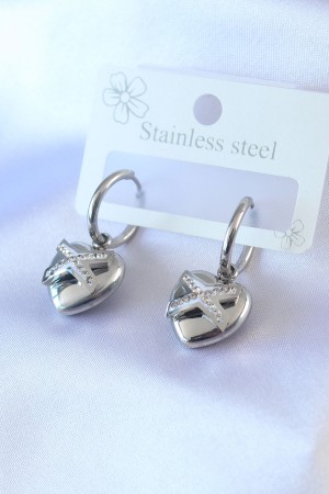 316L Çelik Gümüş Renk Zirkon Taş Detay Kalp Model Kadın Küpe - TJ-BKP7501 316L Çelik Gümüş Renk Zirkon Taş Detay Kalp Model Kadın Küpe - TJ-BKP7501