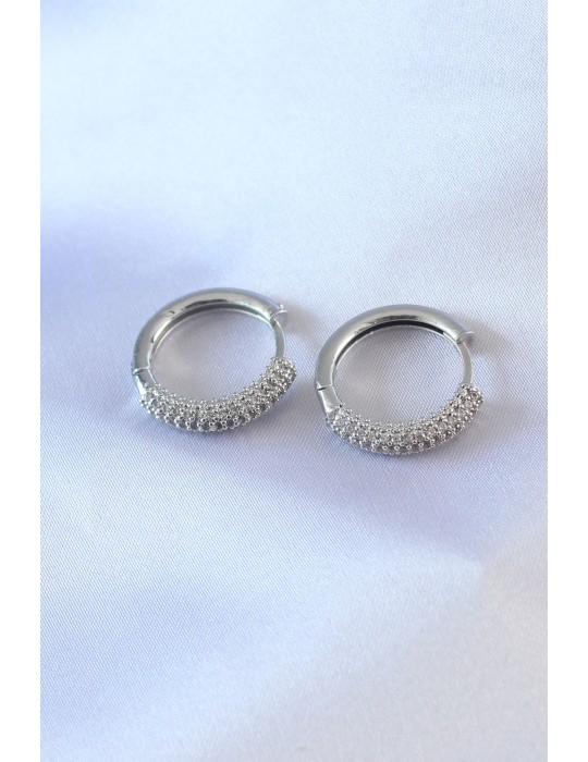 Gümüş Renk Zirkon Taşlı Halka Model Pirinç Kadın Küpe - TJ-BKP7525