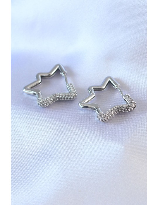 Gümüş Renk Yıldız Model Zirkon Taşlı Pirinç Kadın Küpe - TJ-BKP7528