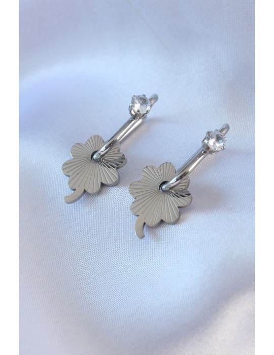 316L Çelik Gümüş Renk Zirkon Taşlı Kadın Göçmen Küpesi - TJ-BKP7539