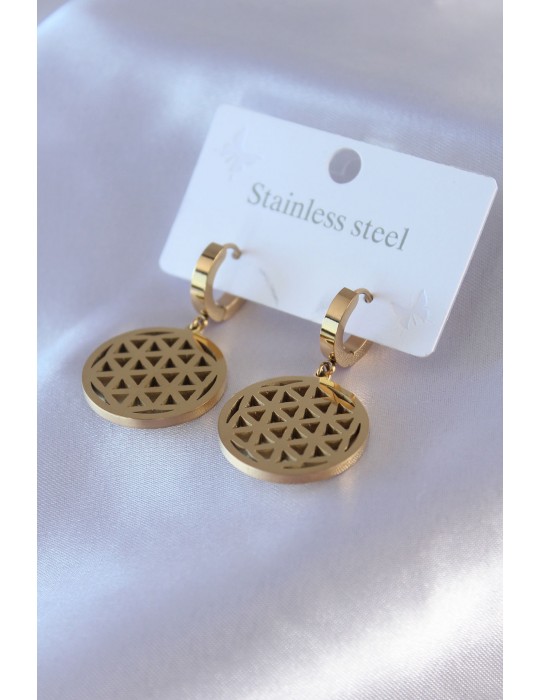 316L Çelik Gold Renk Lotus Model Kadın Küpe - TJ-BKP7680