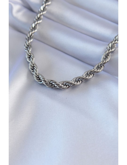 316L Çelik Gümüş Renk Burgu Model 45 cm Kadın Kolye - TJ-BKO7588