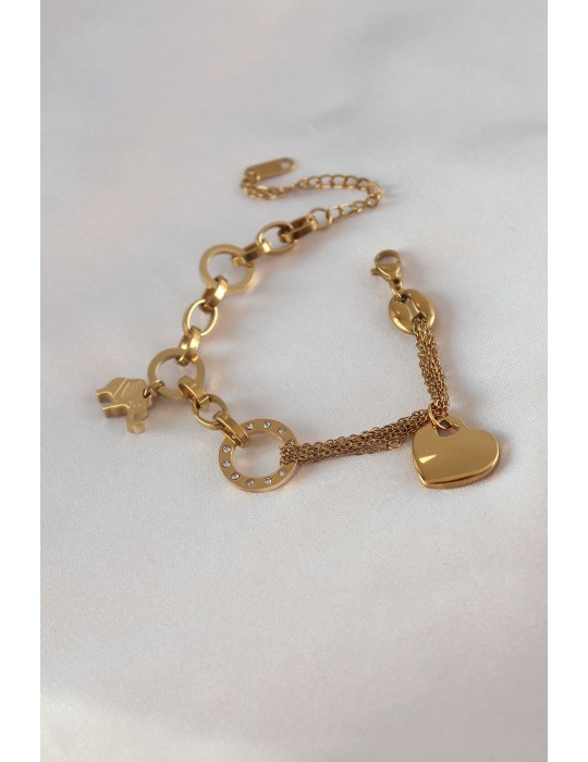 316L Çelik Gold Renk 2'li Zincir Model Zirkon Taş Detay Kadın Bileklik - TJ-BB5457