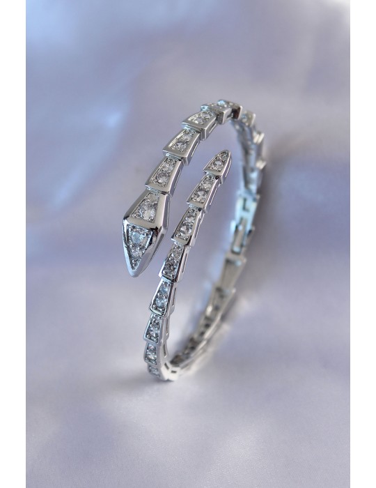 VIP Seri Yılan Model Gümüş Renk Kadın Kelepçe Bileklik - TJ-BB5488