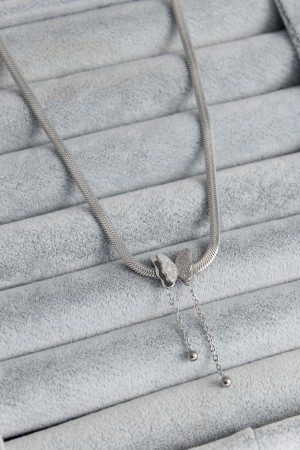 316L Çelik Gümüş Renk İtalyan Zincir Model Simli Figür Kadın Kolye - TJ-BKO7676