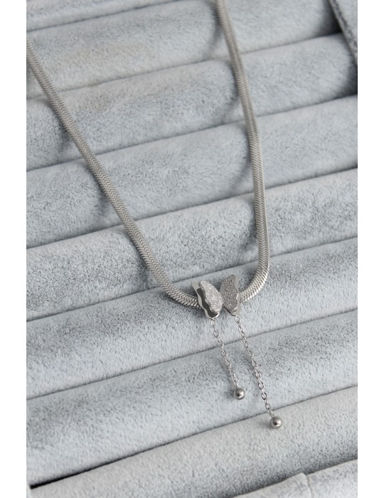 316L Çelik Gümüş Renk İtalyan Zincir Model Simli Figür Kadın Kolye - TJ-BKO7676