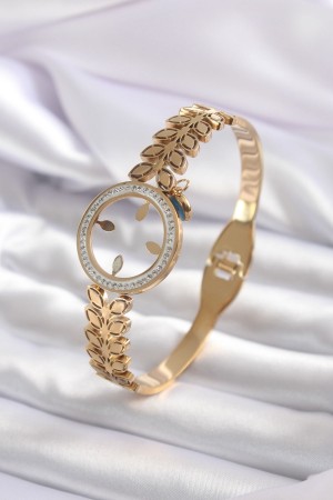 316L Çelik Gold Renk Takılabilen Zirkon Taş Detay Kadın Kelepçe - TJ-BB5548