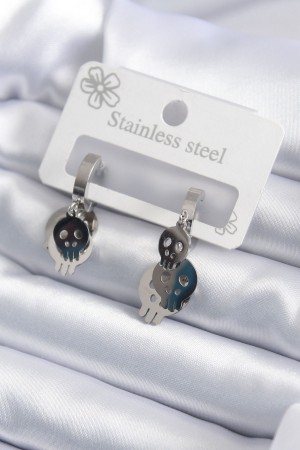 316L Çelik Gümüş Renk Sallantı Kuru Kafa Model Kadın Küpe - TJ-BKP7922 316L Çelik Gümüş Renk Sallantı Kuru Kafa Model Kadın Küpe - TJ-BKP7922