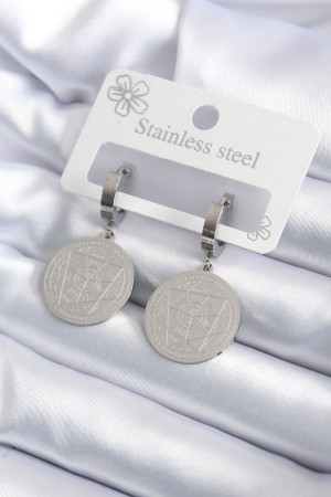 316L Çelik Gümüş Renk Pentagram İşleme Model Kadın Küpe - TJ-BKP7924 316L Çelik Gümüş Renk Pentagram İşleme Model Kadın Küpe - TJ-BKP7924