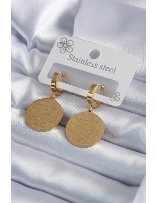 316L Çelik Gold Renk Pentagram İşleme Model Kadın Küpe - TJ-BKP7979