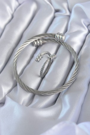 316L Çelik Gümüş Renk Sarmal Model Erkek Bileklik Yüzük Kombini - TJ-EB3596 316L Çelik Gümüş Renk Sarmal Model Erkek Bileklik Yüzük Kombini - TJ-EB3596