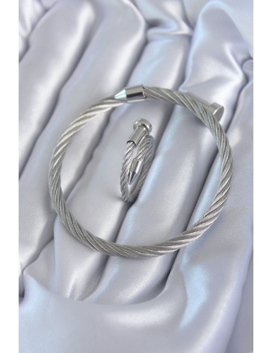 316L Çelik Gümüş Renk Sarmal Model Erkek Bileklik Yüzük Kombini - TJ-EB3599