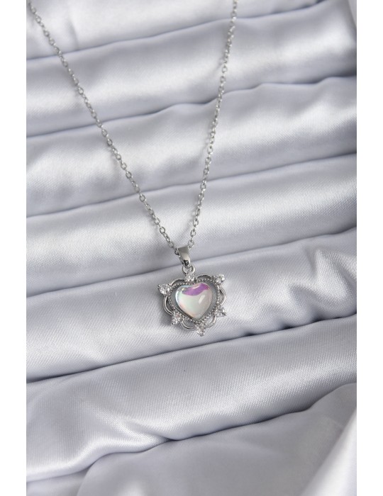316L Çelik Zincir Gümüş Renk Kalp Model Kadın Kolye - TJ-BKO7823