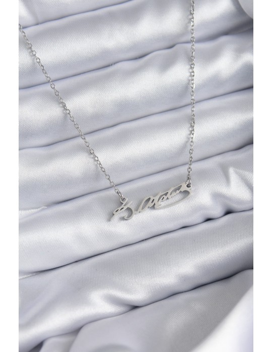 316L Çelik Zincir Gümüş Renk Atatürk İmza Figür Kadın Kolye - TJ-BKO7841