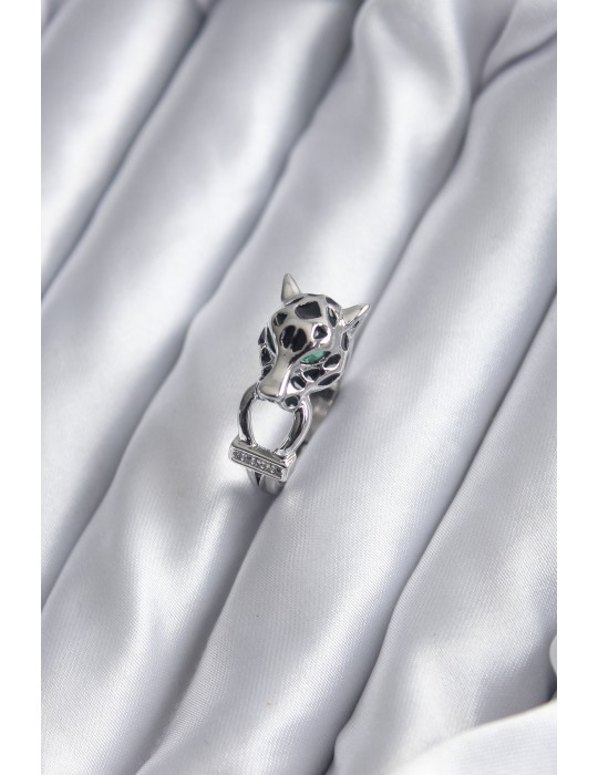 Gümüş Renk Kaplan Model Zirkon Taş Detay VİP Kadın Yüzük - TJ-BYK2854