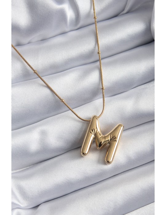 316L Çelik Gold Renk Bubble "M" Harf Model Kadın Kolye - TJ-BKO7944