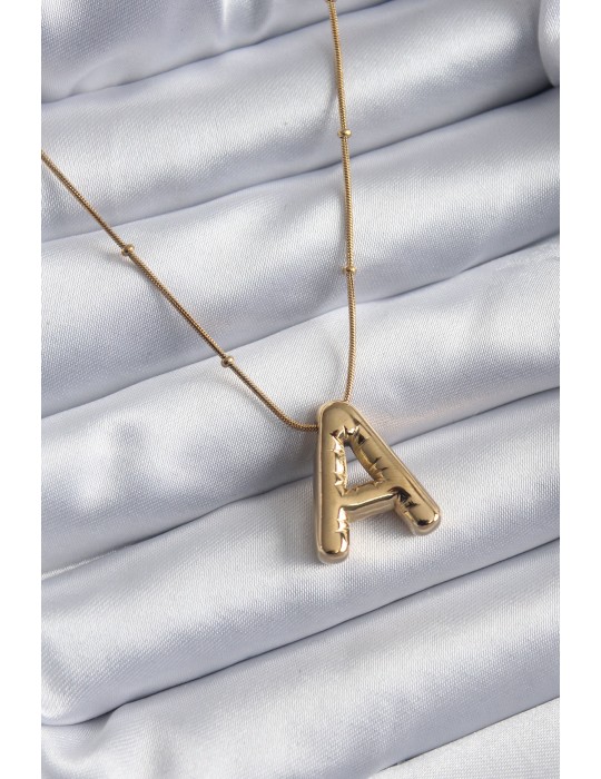 316L Çelik Gold Renk Bubble "A" Harf Model Kadın Kolye - TJ-BKO7946