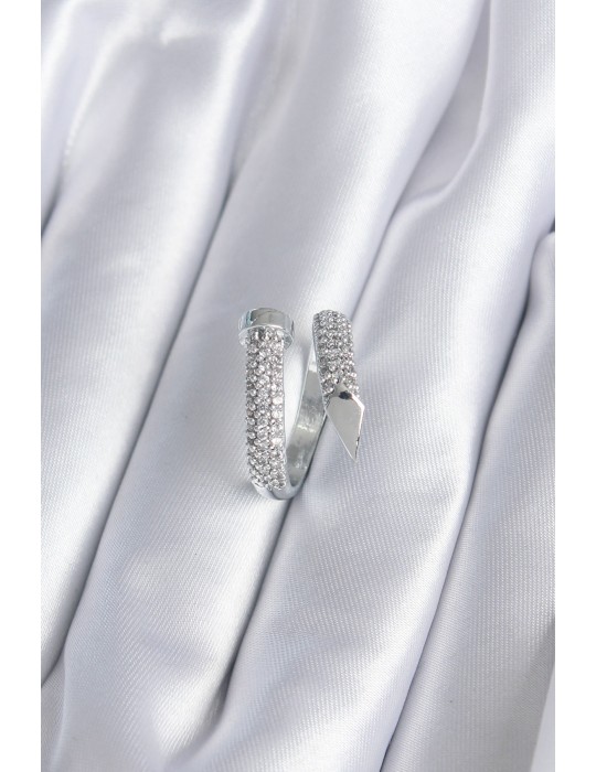 Pirinç Gümüş Renk Zirkon Taşlı Çivi Model Kadın Yüzük - TJ-BYK2877