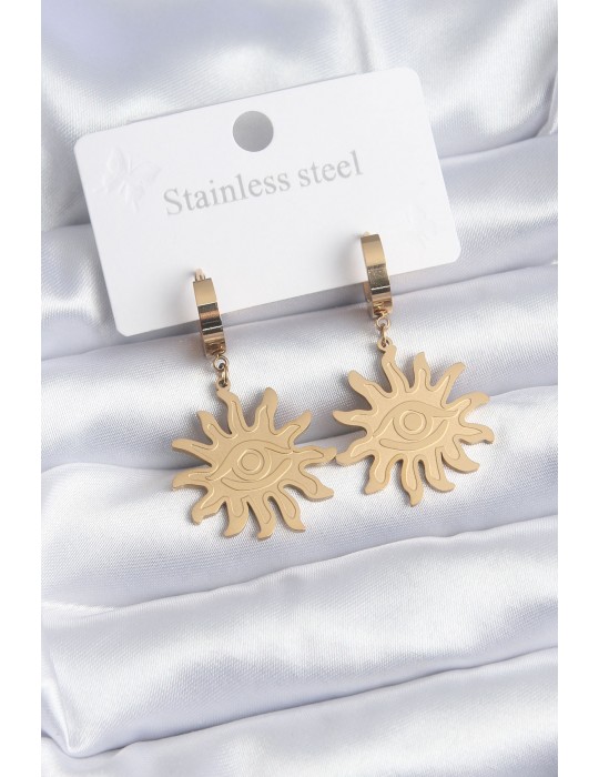 316L Çelik Gold Renk Güneş Model Göz İşleme Kadın Küpe - TJ-BKP8146