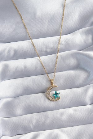 316L Çelik Gold Renk Zincir Zirkon Taş Detay Hilal Yıldızı Figür Kadın Kolye - TJ-BKO8029 316L Çelik Gold Renk Zincir Zirkon Taş Detay Hilal Yıldızı Figür Kadın Kolye - TJ-BKO8029